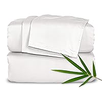 King Bed Sheet Set, Genuine 100% Organic Viscose Derived from Bamboo, Luxuriously Soft & Cooling, Double Stitching, Lifetime Quality Promise (King, White)