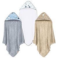 3 Pack Baby Hooded Bath Towel Sets, Ultra Absorbent Polyester Towels, Neutral Grey Starry Sky, Suitable for Newborns and Toddlers