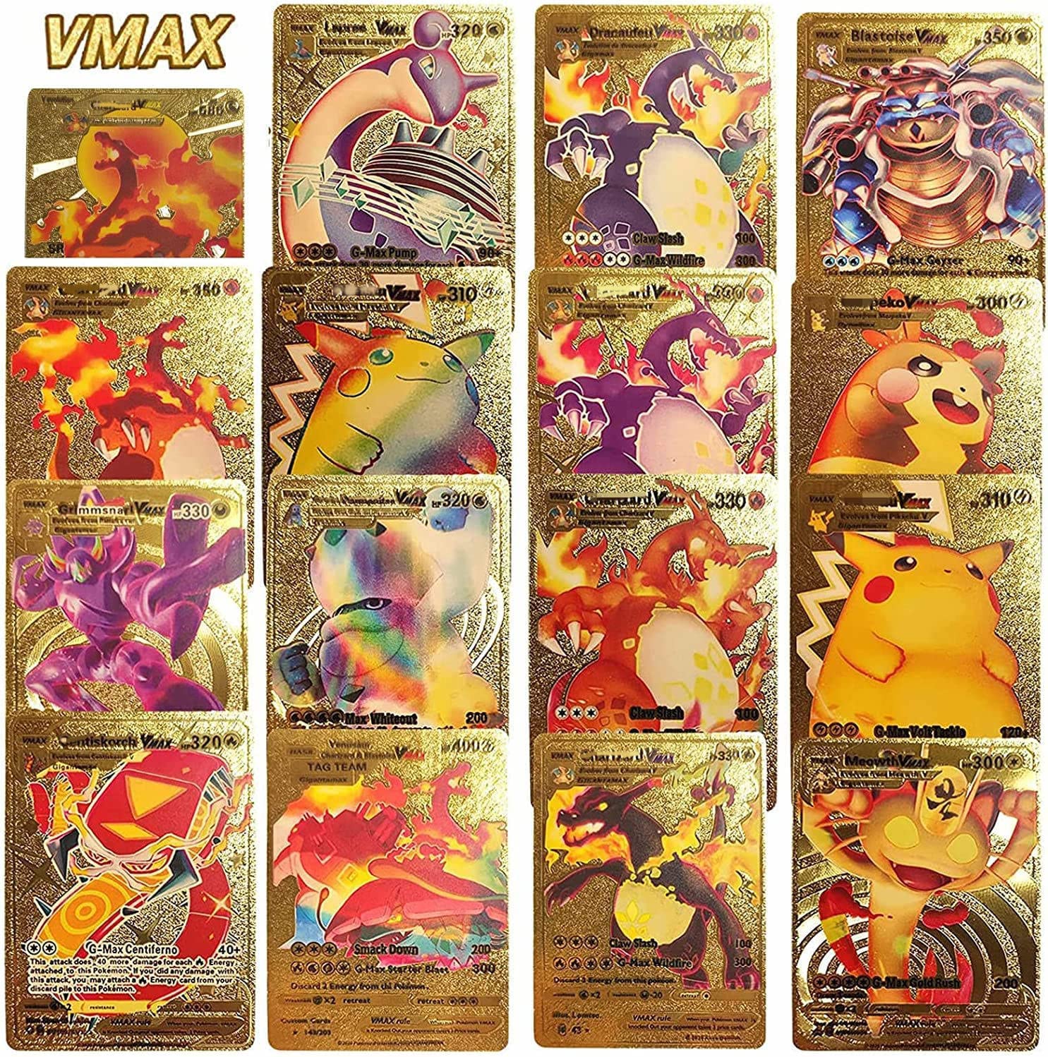 55 Pcs Gold Cards Vmax Rare GX Golden Card Packs Gold Foil TCG Cards Deck Box for Kids Christmas Birthday Party Favors Gifts Toys