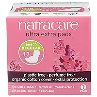 Natracare Ultra Extra Pads with Wings, Regular, Individually Wrapped, Made with Certified Organic Cotton, Ecologically Certified Cellulose Pulp and Plant Starch (1 Pack, 12 Pads Total)