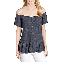 Lucky Brand Womens Textured Off Shoulder Peasant Top