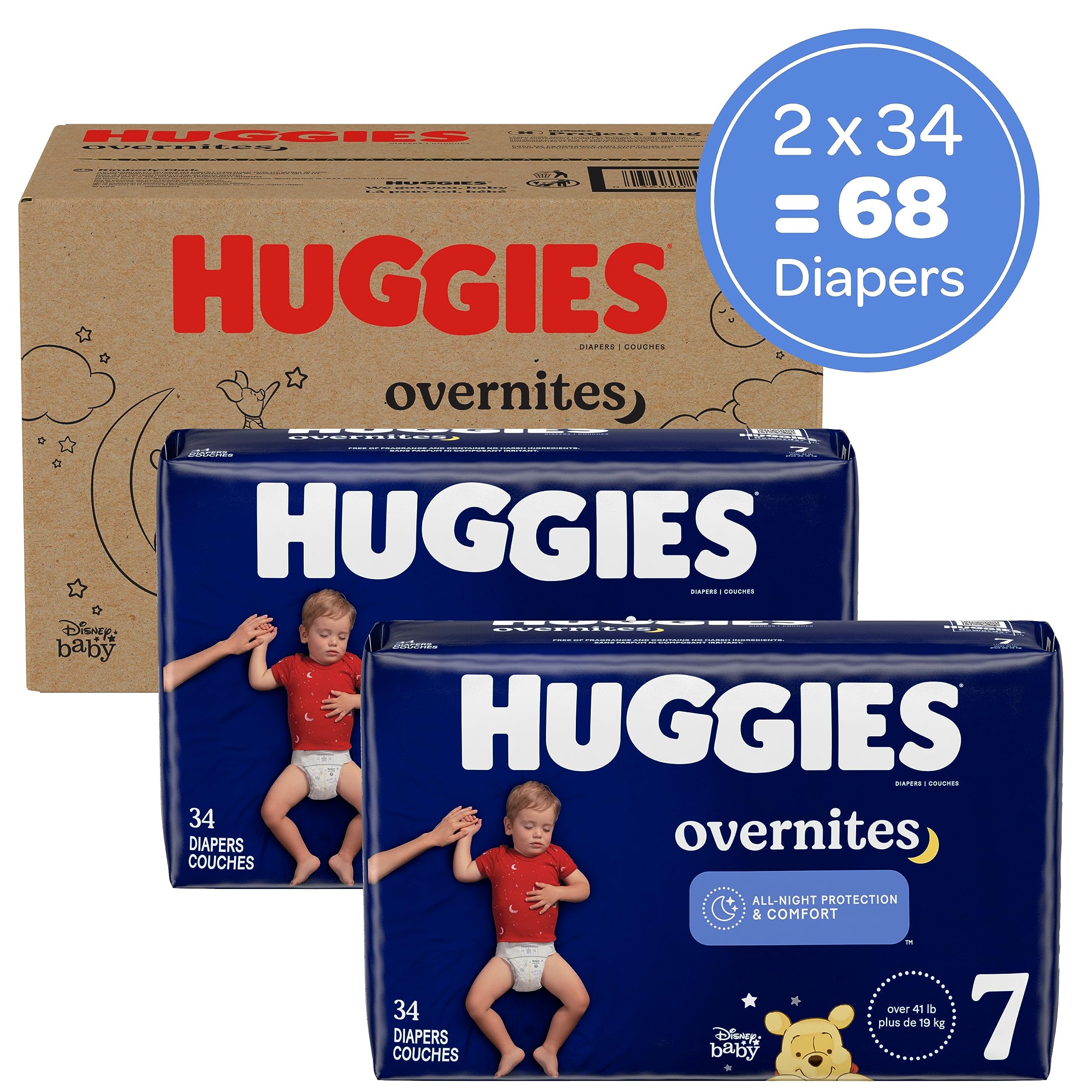 Huggies Overnites Nighttime Baby Diapers, Size 7 (41+ lbs), 68 Ct