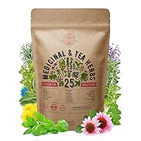 Organo Republic 25 Medicinal & Tea Herb Seeds Variety Pack for Indoor & Outdoors. 5800+ Non-GMO Heirloom Garden Seeds: Anise, Borage, Cilantro, Chamomile, Dandelion, Rosemary, Peppermint Seeds