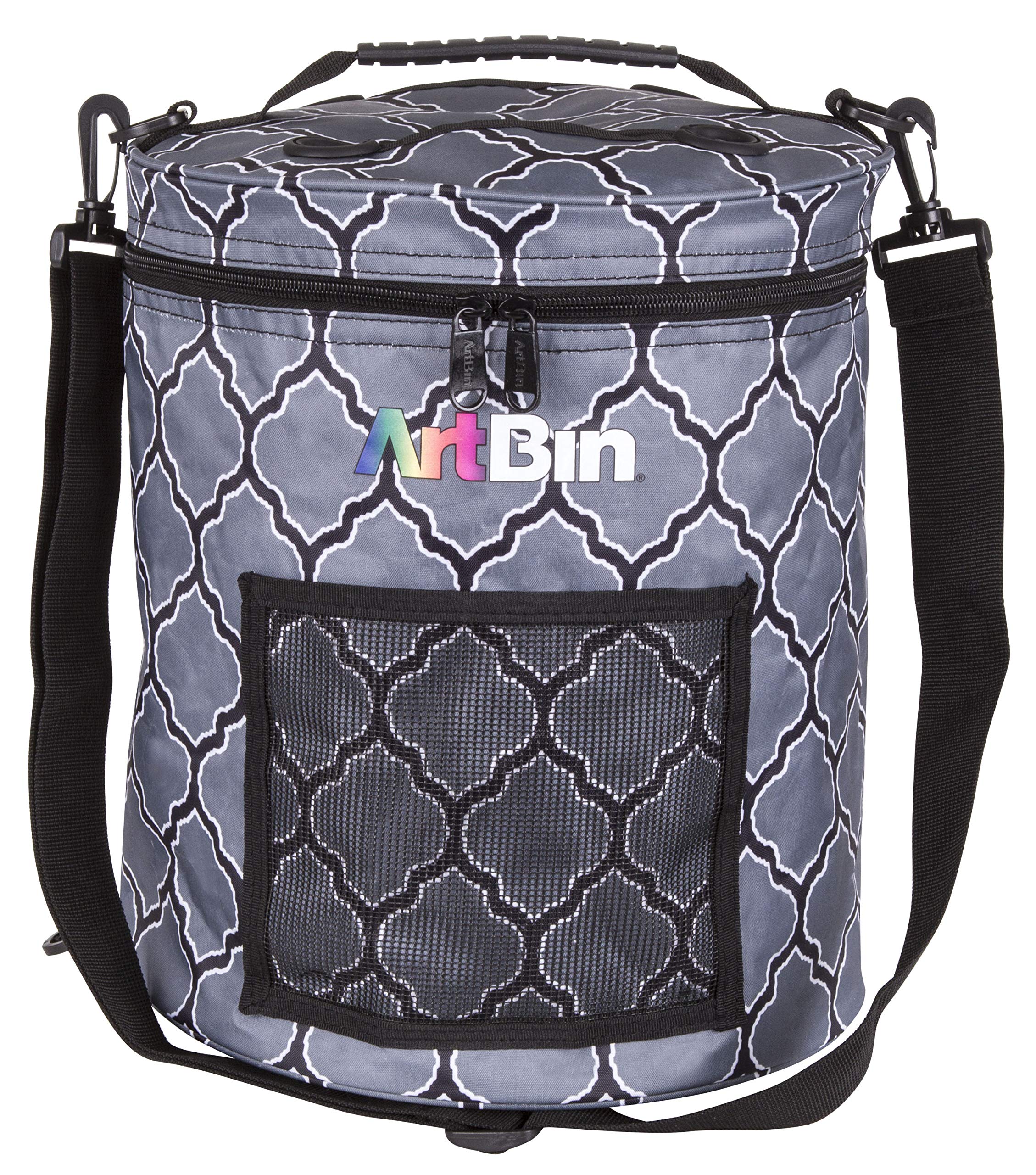 ArtBin 6804SA Yarn Drum, Portable Knitting & Crochet Storage, [1] Poly Canvas Tote Bag, Gray Print