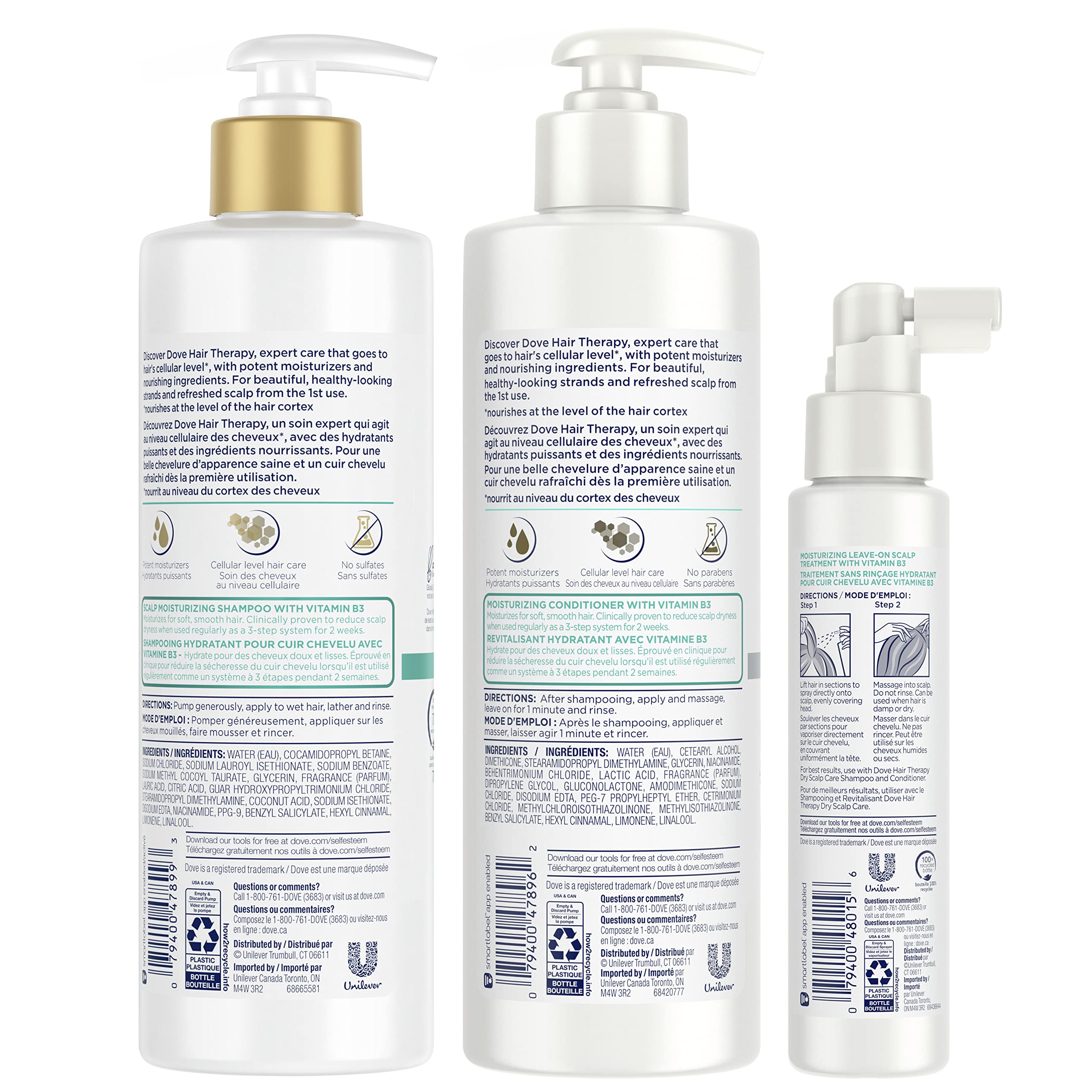 Dove Hair Therapy Regimen Hair Set Shampoo, Conditioner and Leave-On Scalp Treatment for Dry Scalp with Vitamin B3