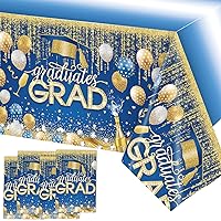 RAYNAG 4 Pack Graduation Table Covers, Rectangle Plastic Tablecloth for Class of 2024 Grad Parties, Graduation Party Supplies with Cap Decorations, 54 x 108 Inch Blue