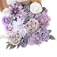 Artificial Flowers Combo Silk Mix Purple Fake Flowers with Stems for DIY Wedding Bouquets Centerpieces Arrangements Table Chair Decor Baby Shower Home Decor