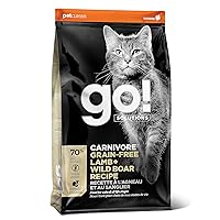 GO! SOLUTIONS Carnivore Grain Free Dry Cat Food, 8 lb - Lamb + Wild Boar Recipe - Protein Rich Dry Cat Food - Complete + Balanced Nutrition for All Life Stages