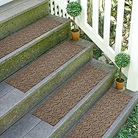 Waterhog Stair Treads, Set of 4, 8-1/2 x 30 inches, Made in USA, Durable and Decorative Floor Covering, Indoor/Outdoor, Water-Trapping, Dogwood Leaf Collection, Khaki/Camel
