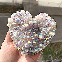 Room Decoration Healed Natural Rainbow Aura Cluster Hearts Raw Crystal Cluster Heart Shape for Decoration As a Gift (Size : 550-600g)