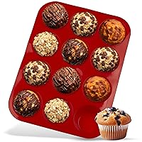 HOTPOP Silicone Muffin Mold for on Top of Baking Sheet, 12 Muffins (Red) - Muffin Pans Nonstick 12 Spots, Silicone Muffin Pans for Baking, Muffin Tray, Silicone Cupcake Molds, Cupcake Baking Pan