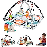 Fisher-Price Baby Gift Set 3-in-1 Music, Glow and Grow Gym & Hedgehog Plush, Playmat with 5 Linkable Toys for Newborn Sensory Play
