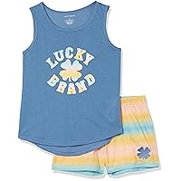 Lucky Brand Girls' 2-Piece Loose-fit Pajama Set, Soft & Cute for Kids