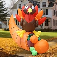 5 Ft Thanksgiving Inflatable Turkey on Cornucopia; LED Light Up Blow Up Turkey for Autumn Thanksgiving Decorations and Fall Family Party Favor Supply Décor