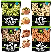 Raw Brazil Nuts + Raw Pumpkin Seeds + Raw Pine Nuts + Raw Hazelnuts Bundle (16oz bags) - Bundle of 4
