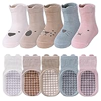 5 Pairs Toddler Non Slip Socks with Grips Baby Socks for Kids Girls Boys
