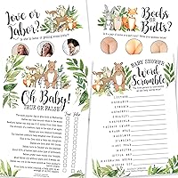 25 Woodland Love or Labor, Boobs Or Baby Butts Game, 25 True Or False, Word Scramble For Baby Shower - 4 Double Sided Cards Baby Shower Ideas, Baby Shower Party Supplies Baby Sprinkle Games