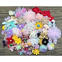 100 Count Mix Satin Ribbon Rose Flowers Bows Appliques Organza Daisy Flower Embellishments for Sewing, Craft Project, Hair Bow Headband (Mixed)