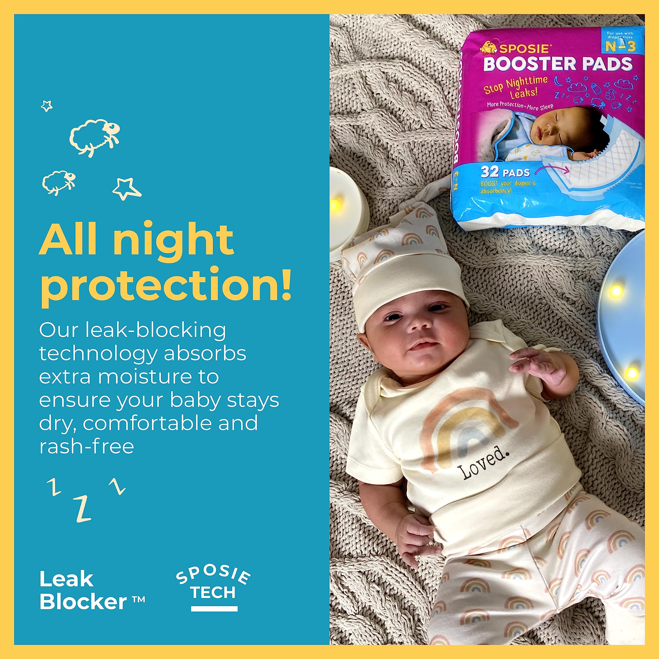 Sposie Diaper Booster Pads N-3, 96 Count - Baby Diaper Pads Inserts Overnight, Diaper Liners for Nighttime Diapers, Overnight Diapers, Newborn Diapers