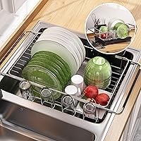 Sink Dish Drying Rack - Use for Countertops & in-Sinks & Over-Sink, Stainless Steel Dish Drainers for Kitchen Counter, Inside Sink Dish Dryer Racks, Kitchen Organizer, Silver