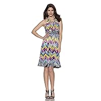 London Times Women's Keyhole Halter Dress with Ruched Waist, Multi, 2 US