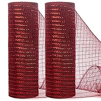 Ribbli 2 Rolls Cranberry Burgundy Mesh Ribbon,10 inch x 30 feet(10Yard) Each Roll,Metallic Burgundy with Cranberry Red Foil,Use for Wreath Swags and Decorating