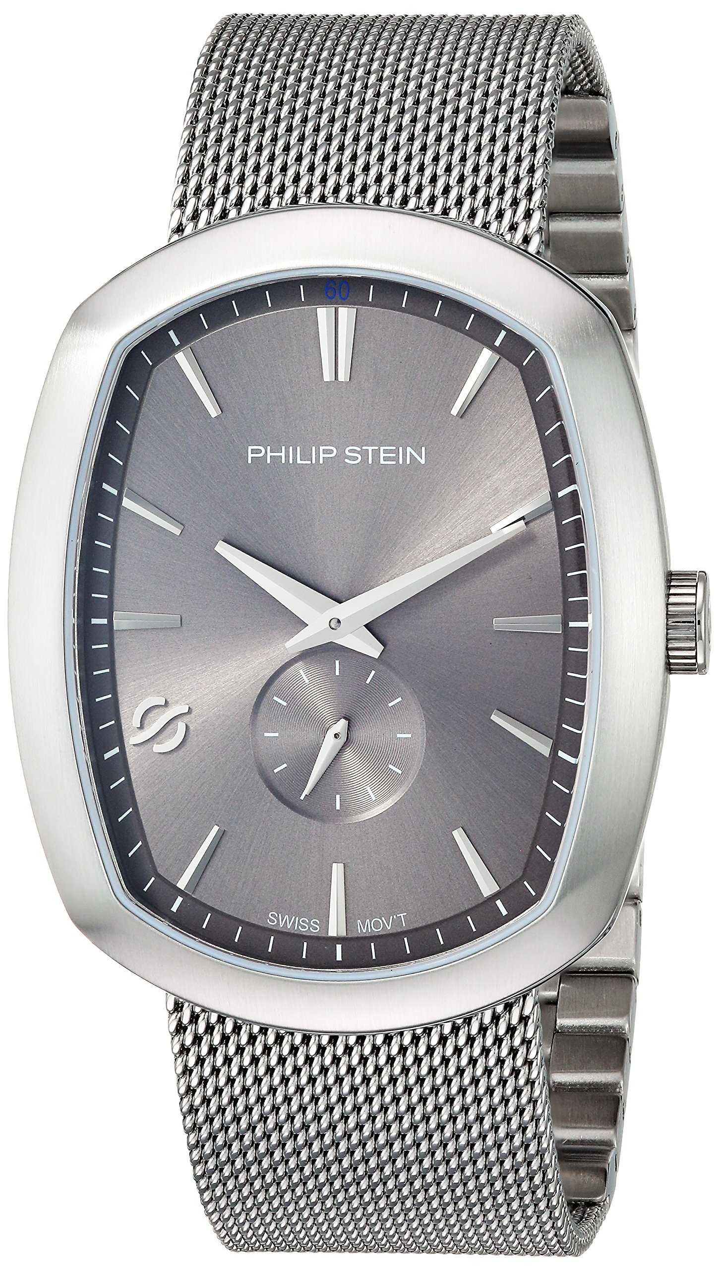 Philip Stein Men's Modern Stainless Steel Swiss-Quartz Watch with Stainless-Steel Strap, Silver, 22 (Model: 72-CPLT-MSS)