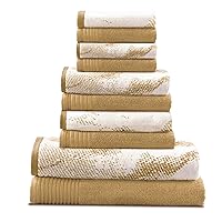 Cotton 10 Piece Assorted Solid and Marble Towel Set, Includes 2 Bath, 4 Hand, 4 Washcloths/Face Towels, Soft, Absorbent, Decorative Bathroom Accessories, Home Essentials, Bronze