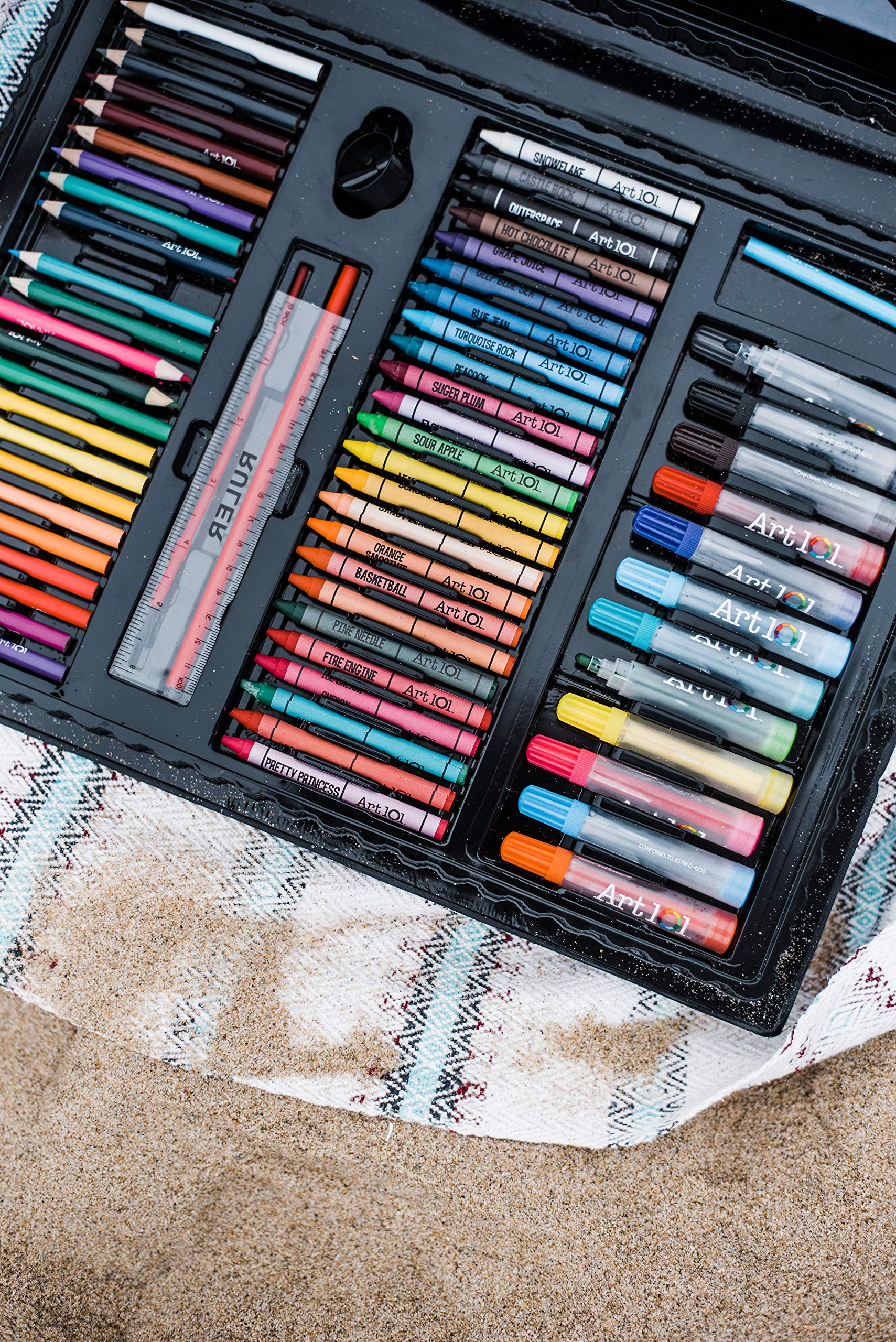 Art 101 Budding Artist 179 Piece Draw Paint and Create Art Set with Pop-Up Double-Sided Easel, Includes markers, crayons, paints, colored pencils, Case includes pop up easel, Portable Art Studio