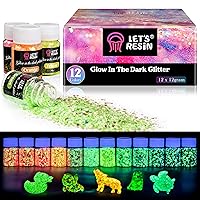 Glow in The Dark Glitter, LET'S RESIN 12 Colors Luminous Chunky Glitter, 0.42oz/Bottle High Luminance Glitter, Chunky Glitter for Resin, Nail, Skin, Slime, Tumblers, Halloween