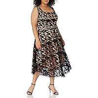 Women's Square Necked a Line Dress with Lace Overlay