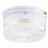 Westinghouse Lighting 6734500 Two-Light Flush-Mount Interior Ceiling Fixture with Pull Chain, White Finish with White and Clear Glass