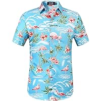SSLR Mens Hawaiian Shirt Flamingos Casual Short Sleeve Button Down Shirts Aloha Shirt