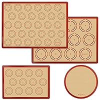 Silicone Baking Mat Set of 4, Easy Clean & Non-Stick Food Grade Reusable Baking Mat, Silicon Baking Mats Oven Liner Sheet, Round & Square Cake Mat, Pastry Board Rolling Dough Mats for Macaron Cookie