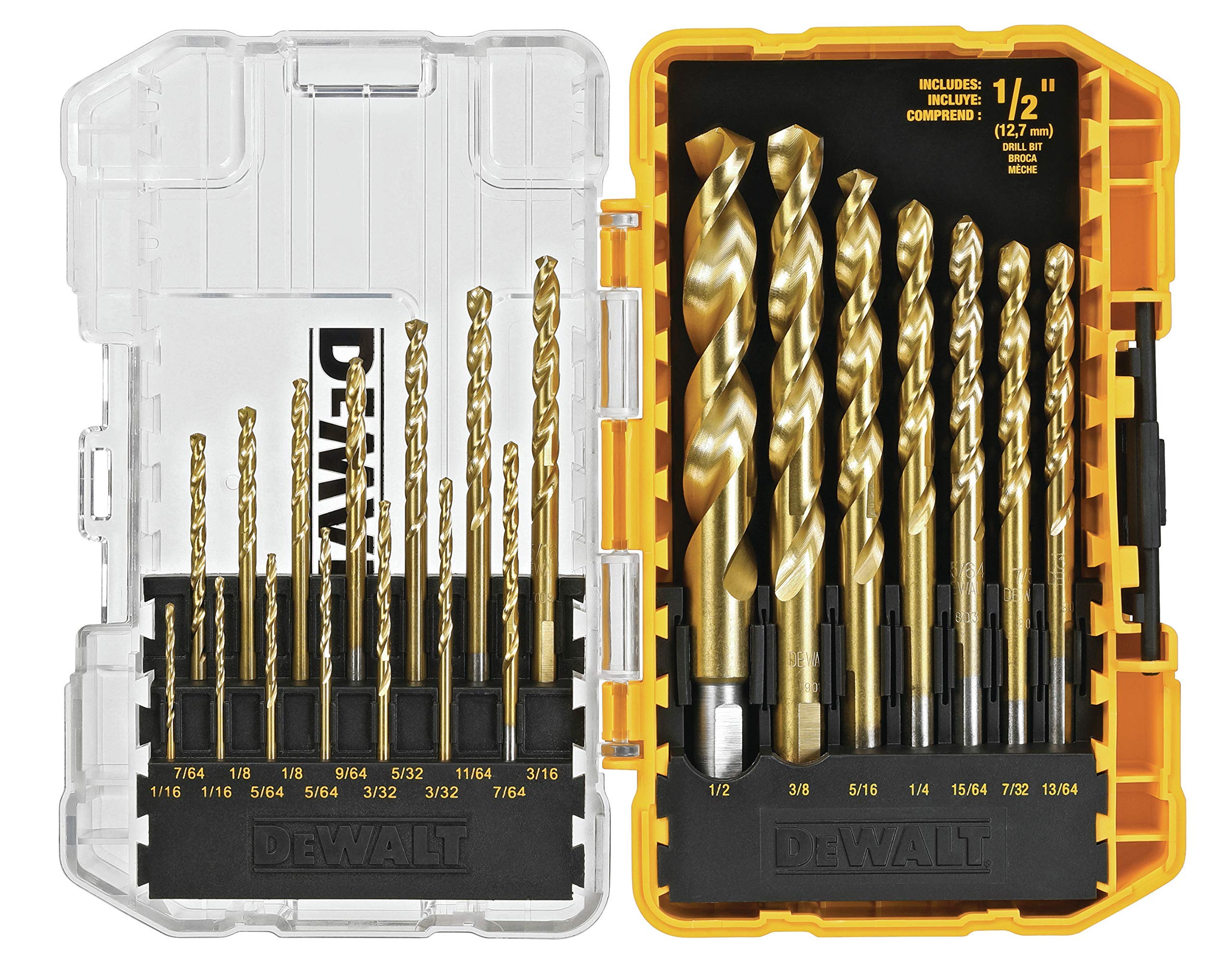 DEWALT 20V MAX* Cordless Drill / Driver Kit, Compact, 1/2-Inch (DCD771C2) & Titanium Drill Bit Set, 21-Piece (DW1342)