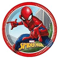 Procos 93863 Spiderman Crime Fighter 23 cm Pack of 8 FSC Disposable Paper Plates Birthday Theme Party, Multicoloured, 23 Centimeters