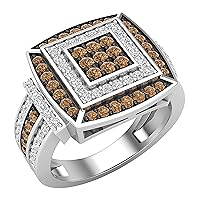Dazzlingrock Collection 1.00 Carat (ctw) Round Champagne & White Diamond Bridal Right Hand Ring 1 CT, Available in Metal 10K/14K/18K Gold and 925 Sterling Silver
