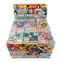Justice League Superhero Candy Sticks With Tattoo | Great For Kids Party Favors and Goodie Bags | 30 Packs Per Box | Includes 5 Superhero Stickers | By Amazing Snack Packs
