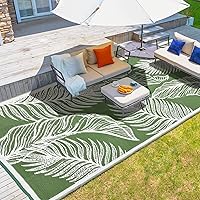 wikiwiki Outdoor Rug, 5x8ft Waterproof Reversible Mat Indoor Outdoor Rugs Carpet, Small Area Rug Plastic Straw Rug for Patio Deck Balcony Pool RV Camping Beach Picnic, Green