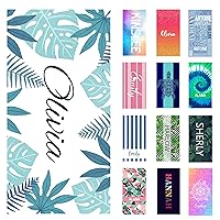 Personalized Beach Towel for Kids Adults Sand Free Beach Towels with Name Custom Quick Dry Super Absorbent Towel for Travel Pool Swimming Bath Camping (E-Tropical Plants)