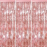 Rose Gold 3 Pack Metallic Tinsel Foil Fringe Curtains, 3.3x8.3 Feet Rose Gold Streamers Backdrop for Party, Door Streamers Party Decorations, Party Streamers for Birthday Christmas Party Decorations