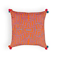 Embroidered Mola Style Tangerine Pillow Cover (Tangerine, 18 x 18 in.)