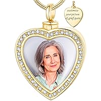 Fanery sue Customized Photo Urn Necklace for Ashes, Personalized Ashes Necklace with Picture Inside, Cremation Jewelry Ashes Keepsake Necklace for Women & Men