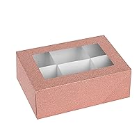 Hammont Window Box with Six Sections - 6 Pack - 7”x5”x2.5” - Rose Gold Colored Unique Design Bakery Boxes Perfect for Sharing Snacks and Cookies | 6 Insert Sections Gift Boxes