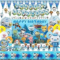 162Pcs Octonaut Birthday Party Supplies with Banners, Pennants, Hanging Swirl, Mask, Cake Toppers, Balloon, Backdrop, Foil Balloon, Sticker, Tableware, Suitable for Kids Octonaut Theme Birthday Party