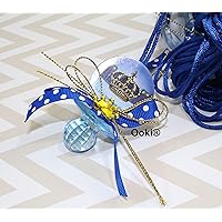 Royal Crown King and Queen Polka Dot Acrylic Pacifier Ribbon Necklaces Baby Shower Game Favors Prize Decorations Boy Girl (Blue)