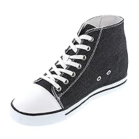 Men's Invisible Height Increasing Elevator Shoes - Black Canvas Cap-Toe Lace-up High-top Sneakers - 3 Inches Taller - K8828102
