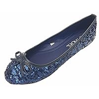 Shoes8teen Womens Sequins Glitter Round Toe Ballet Flat with Bow