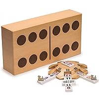 Yellow Mountain Imports Mexican Train Complete Set with Double 12 Number Dominoes, Wooden Hub, Die Cast Train Markers, and Scorepad