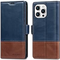 KEZiHOME iPhone 15 Pro Max Wallet Case, Genuine Leather [RFID Blocking] iPhone 15 Pro Max Case Card Slot Magnetic Stand Phone Cover Flip Case Compatible with iPhone 15 Pro Max 5G (Royal Blue/Brown)